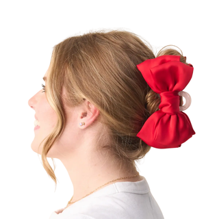 The Darling Effect: Satin Bow Claw Clip in Red