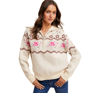 Rosy Chalet Half-Zip Sweater