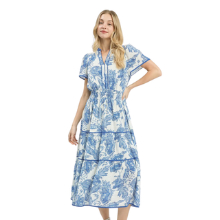 Blue Botanical Midi Dress