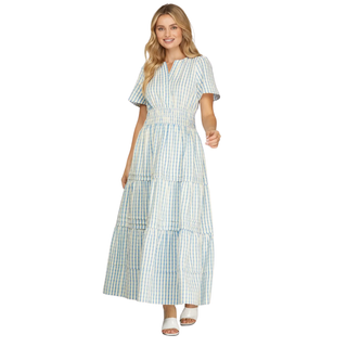 Timeless Blue Check Maxi Dress