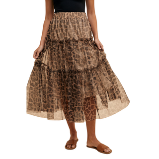 Wild Rose Leopard Midi Skirt