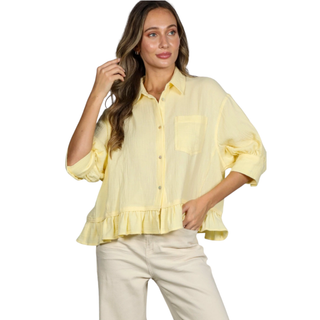 Lemon Drop Ruffle Button Top
