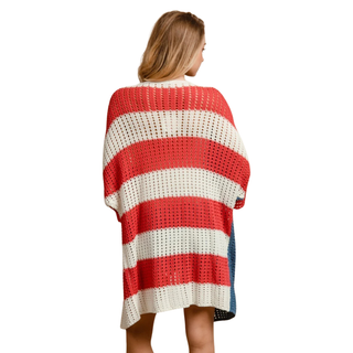 4th of July American Flag Open Knit Cardigan