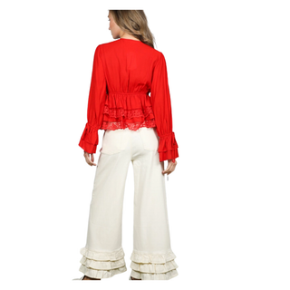 Flared Ruffle Hem Cropped Cotton Pants