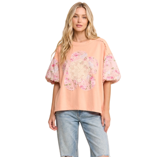 Peachy Bloom Puff Sleeve Tee