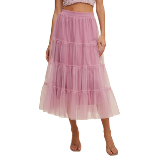 Blushing Tulle Midi Skirt