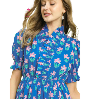 Cerulean Garden Ruffle Dress