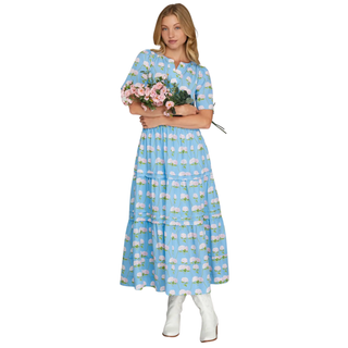 Blue Hydrangea Garden Midi Dress