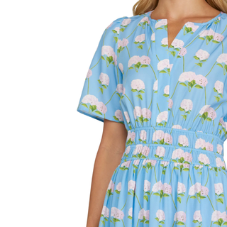 Blue Hydrangea Garden Midi Dress