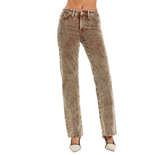 Risen: Tummy Control Mid Rise Corduroy Straight Leg in Mocha