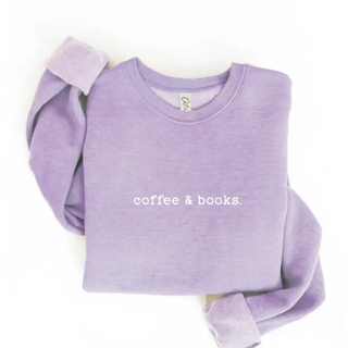 Embroidered Coffee and Books Sweatshirt Pullover Relaxed Fit