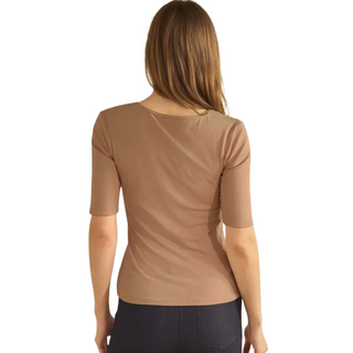 Pure Comfort Modern Mid Sleeve Ribbed Fitted Top