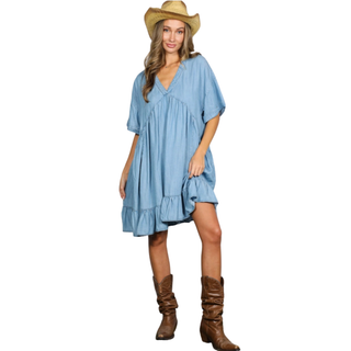 Dusty Blue Denim Swing Dress