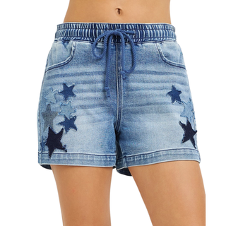 Risen: Elastic Band Slouchy Shorts with Star Patched Details