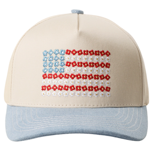 Floral American Flag Embroidered Two-Tone Denim Trucker Hat