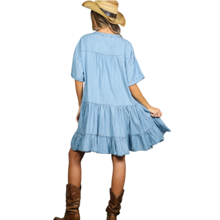Dusty Blue Denim Swing Dress