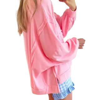 USA Pearl Letter Patch Pink Oversized Sweatshirt