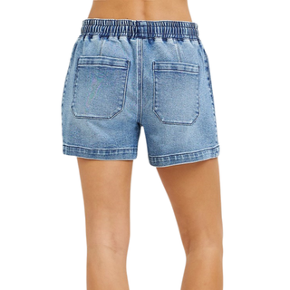 Risen: Elastic Band Slouchy Shorts with Star Patched Details
